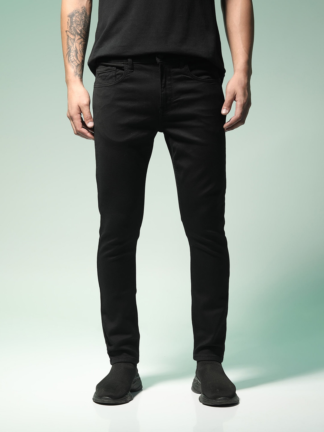 

Flying Machine Men Black Michael Slim Tapered Fit Mid-Rise Clean Look Stretchable Jeans