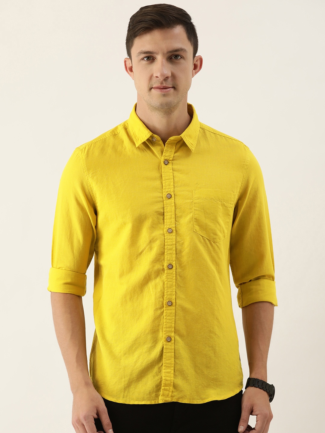 

Flying Machine Men Yellow Slim Fit Casual Shirt