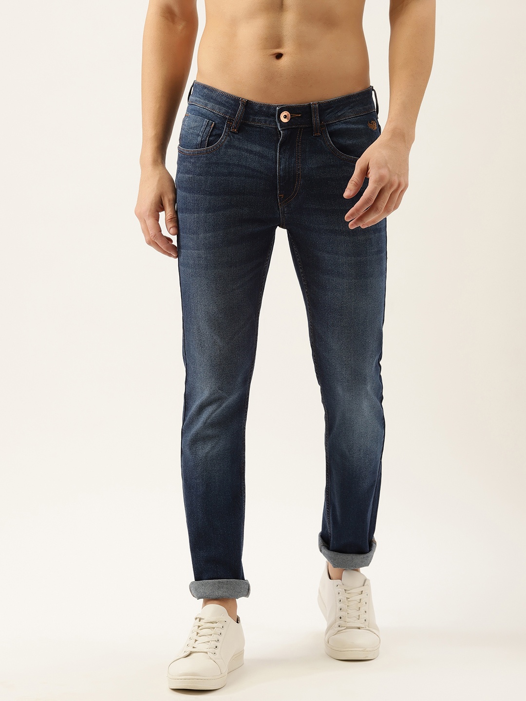 

Flying Machine Men Blue Michael Slim Tapered Fit Mid-Rise Heavy Fade Stretchable Jeans