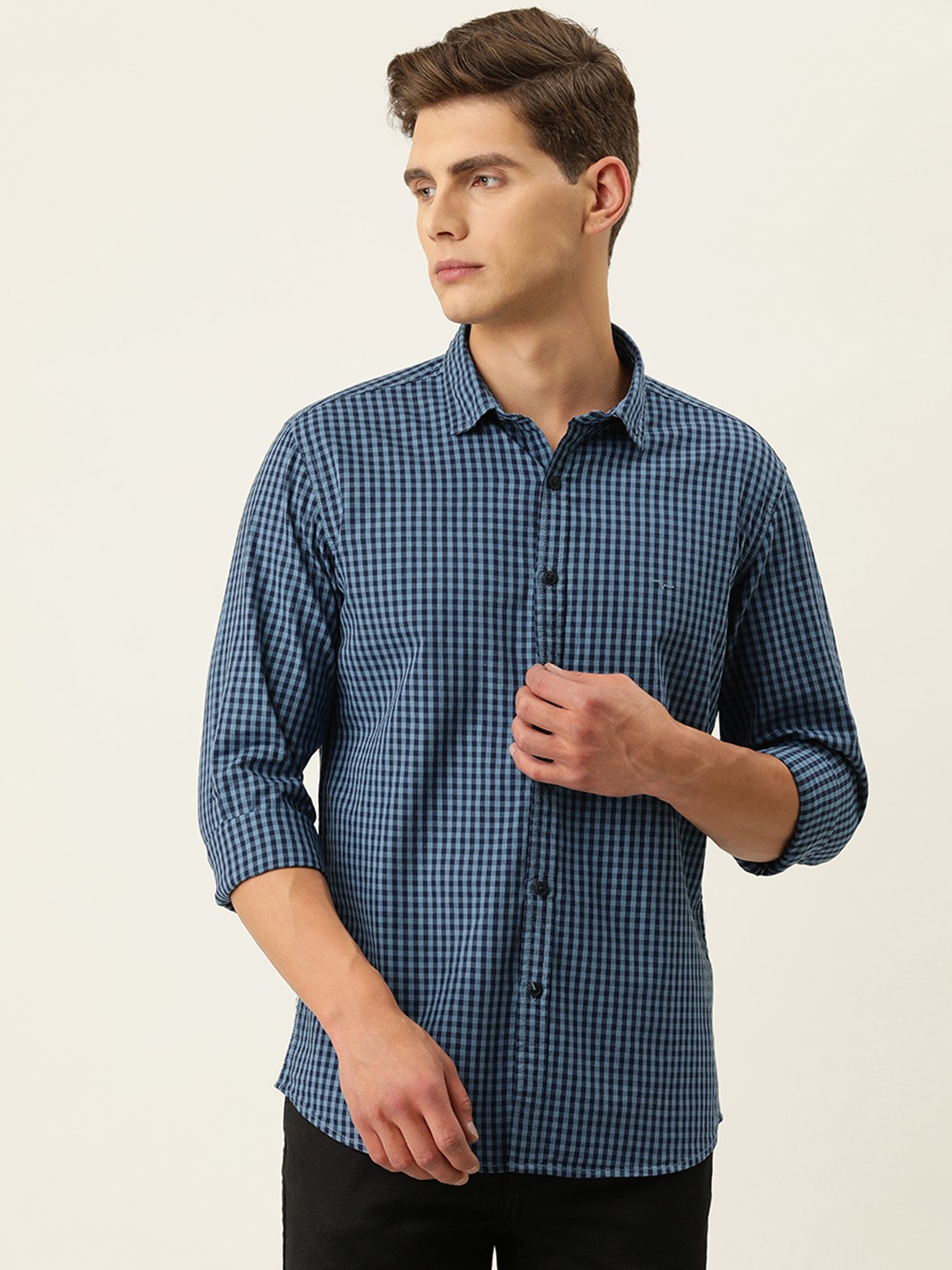 

Flying Machine Men Blue Slim Fit Micro Checked Pure Cotton Casual Shirt