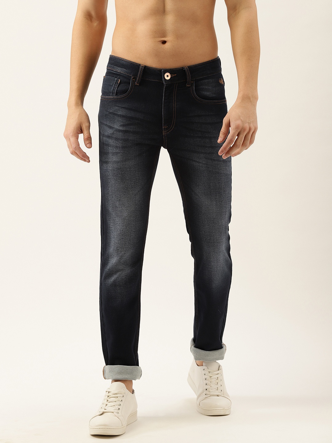 

Flying Machine Men Navy Blue Michael Slim Tapered Fit Heavy Fade Stretchable Jeans