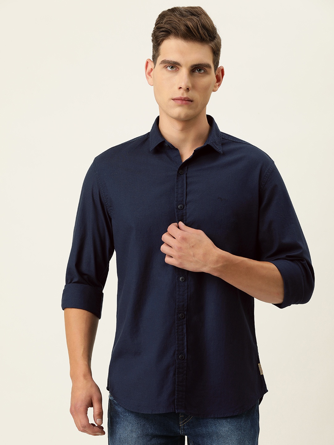 

Flying Machine Men Navy Blue Slim Fit Casual Shirt