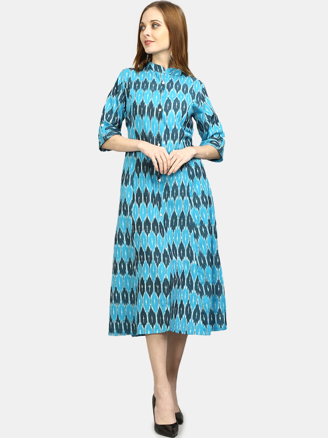 

FLAVIDO Blue Ethnic Motifs Ethnic A-Line Midi Dress