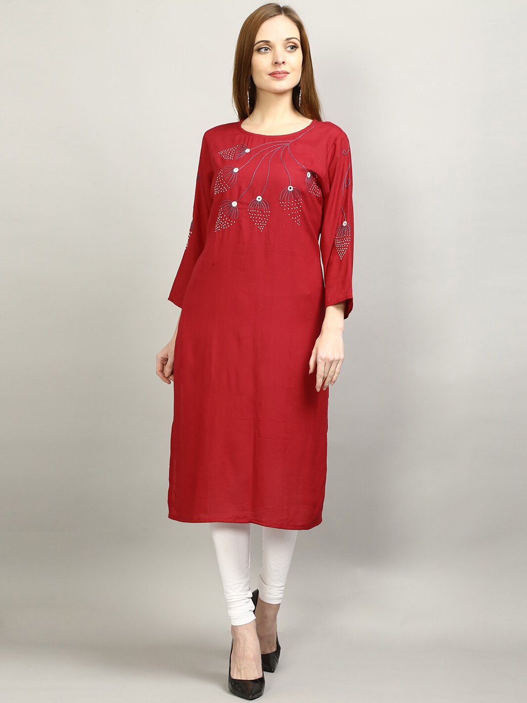 

FLAVIDO Women Maroon Embroidered Thread Work Kurta