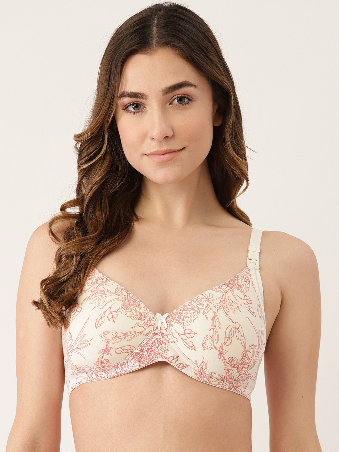 

Inner Sense Off White & Red Floral Print Antimicrobial Feeding Bra
