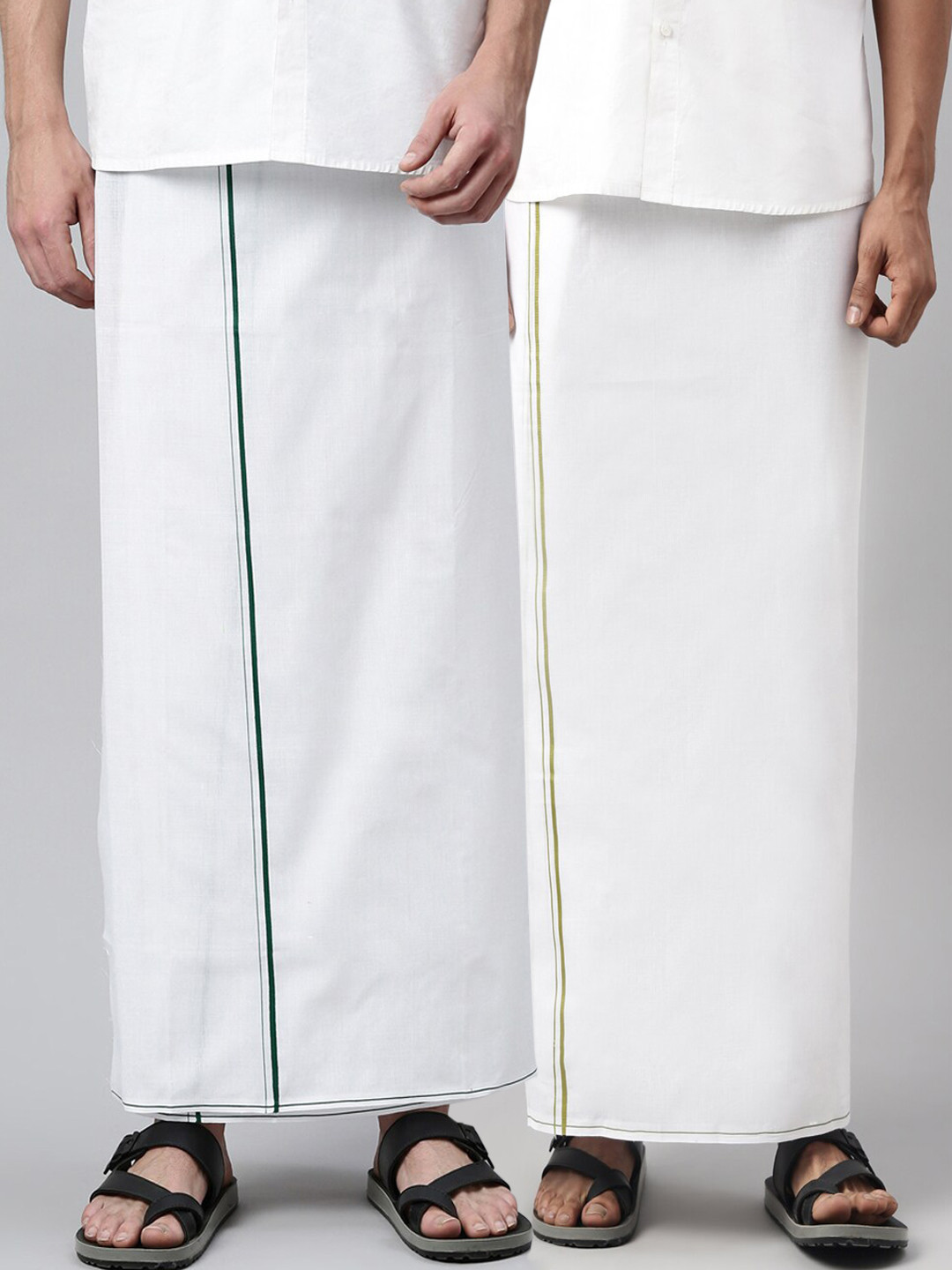 

WHITE HEART Men Pack Of 2 White Solid Pure Cotton Dhotis
