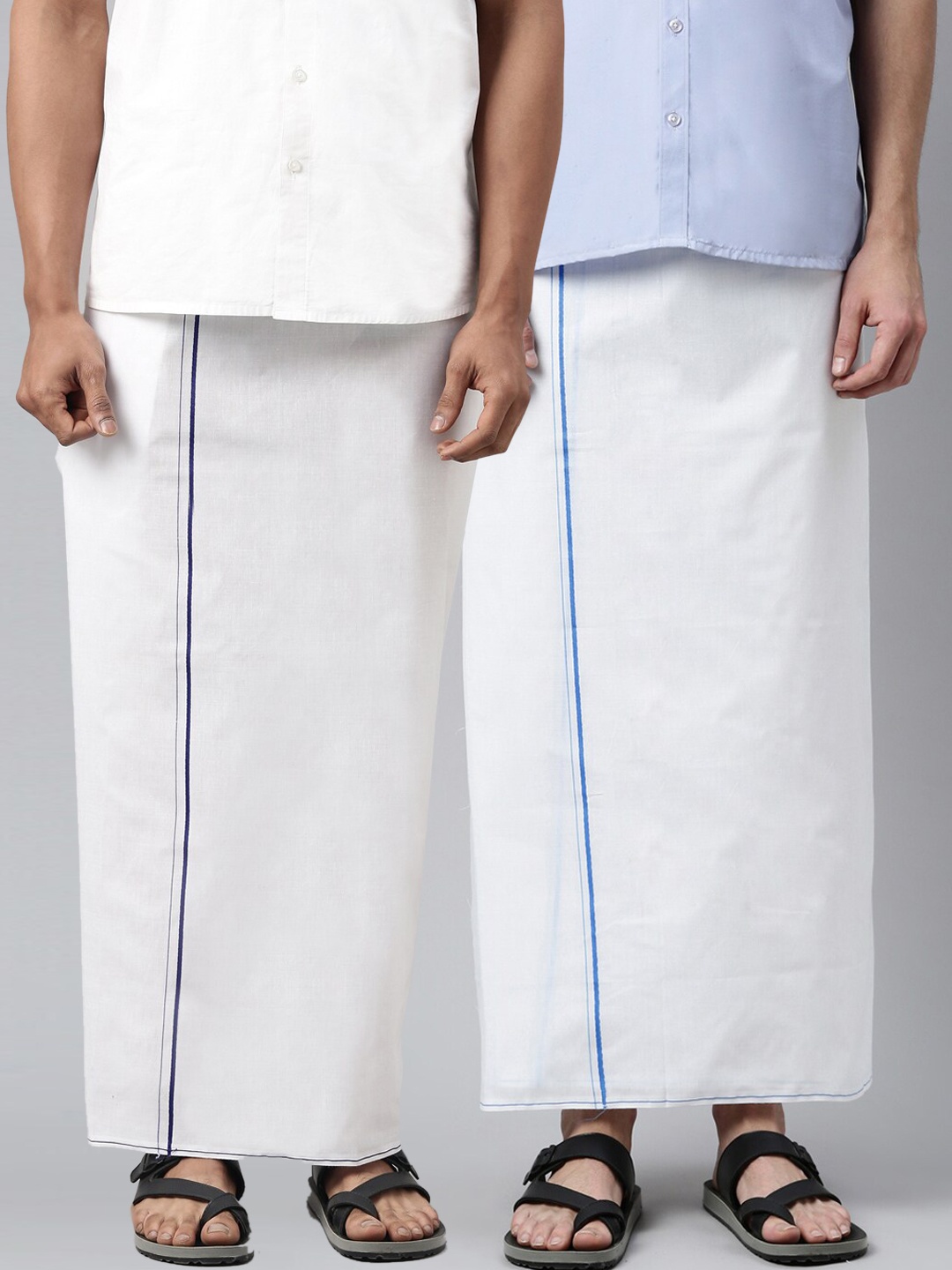 

WHITE HEART Men Pack Of 2 White Solid Pure Cotton Dhotis