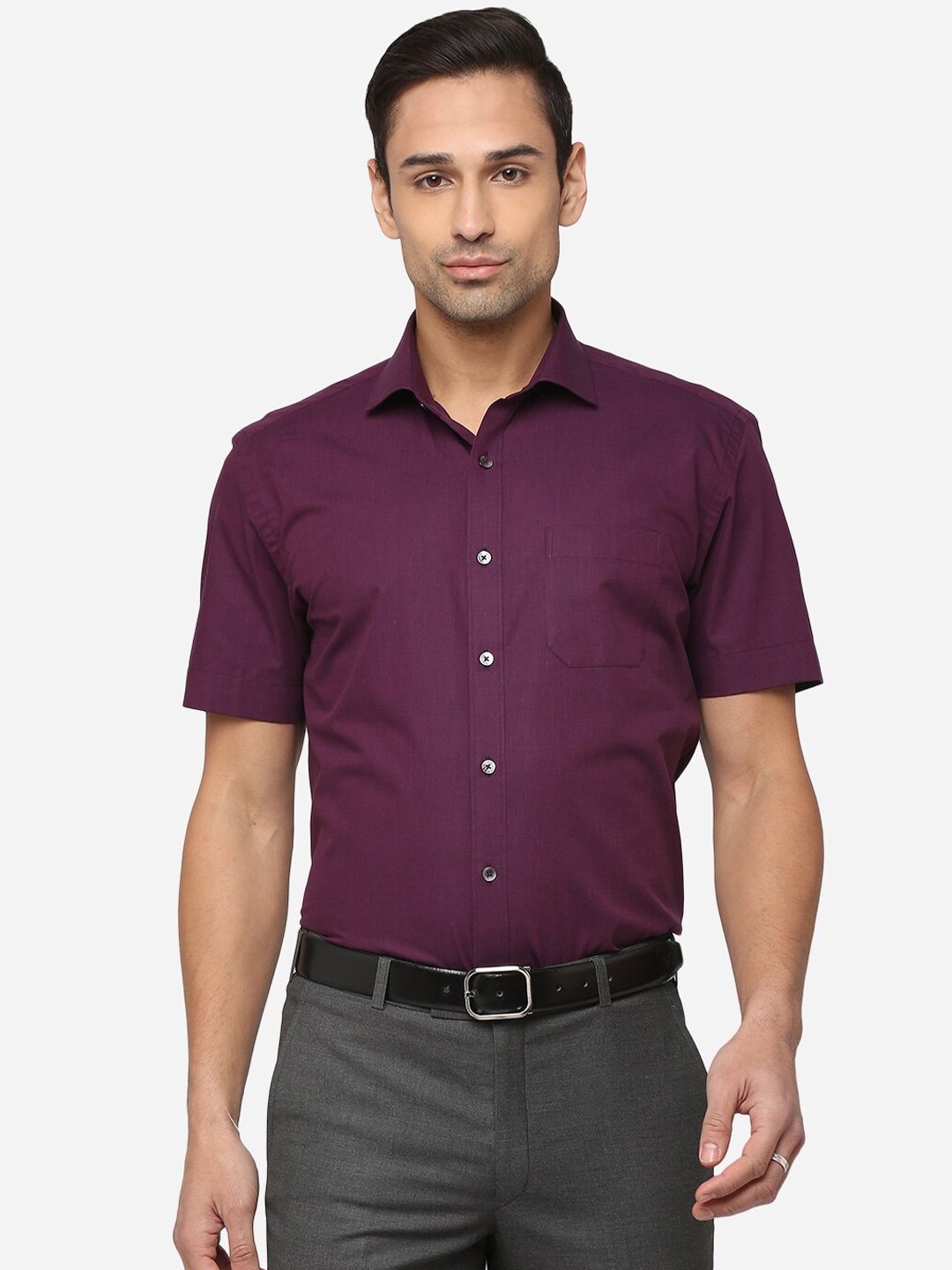 

JADE BLUE Men Purple Classic Pure Cotton Formal Shirt