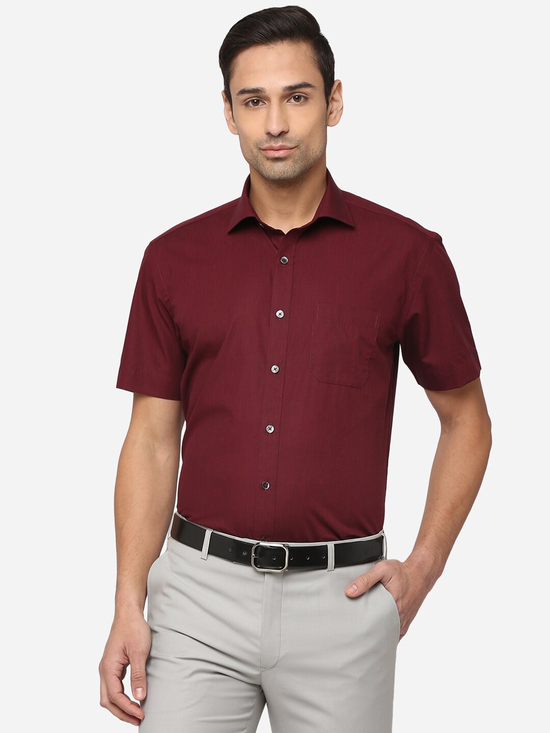 

JADE BLUE Men Maroon Classic Pure Cotton Formal Shirt