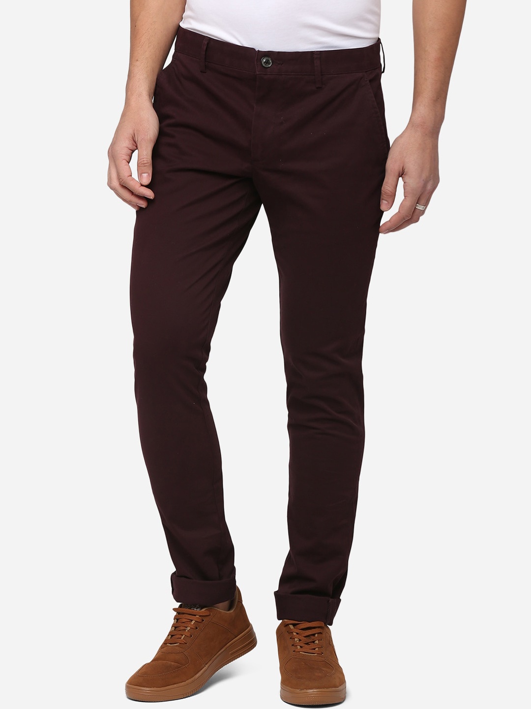 

JADE BLUE Men Maroon Slim Fit Pure Cotton Trousers