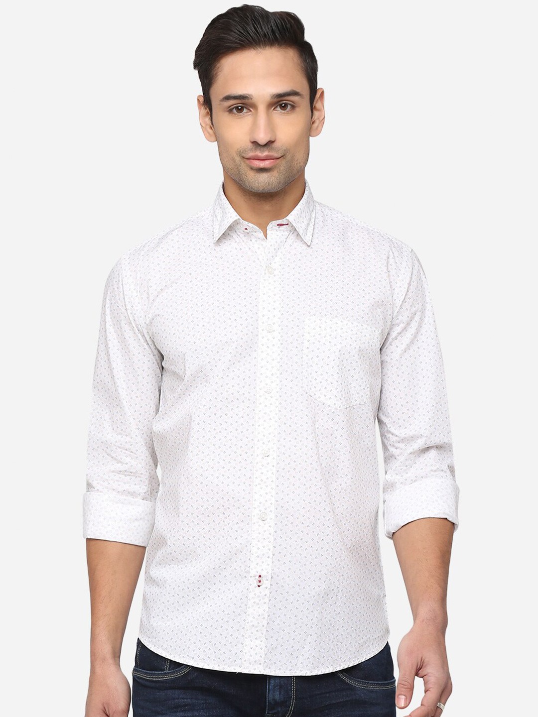 

JADE BLUE Men White Classic Slim Fit Printed Casual Shirt