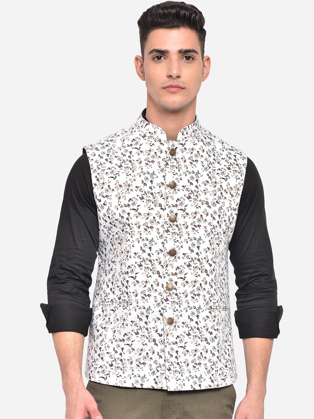 

Greenfibre Men White Printed Regular Fit Waistcoat