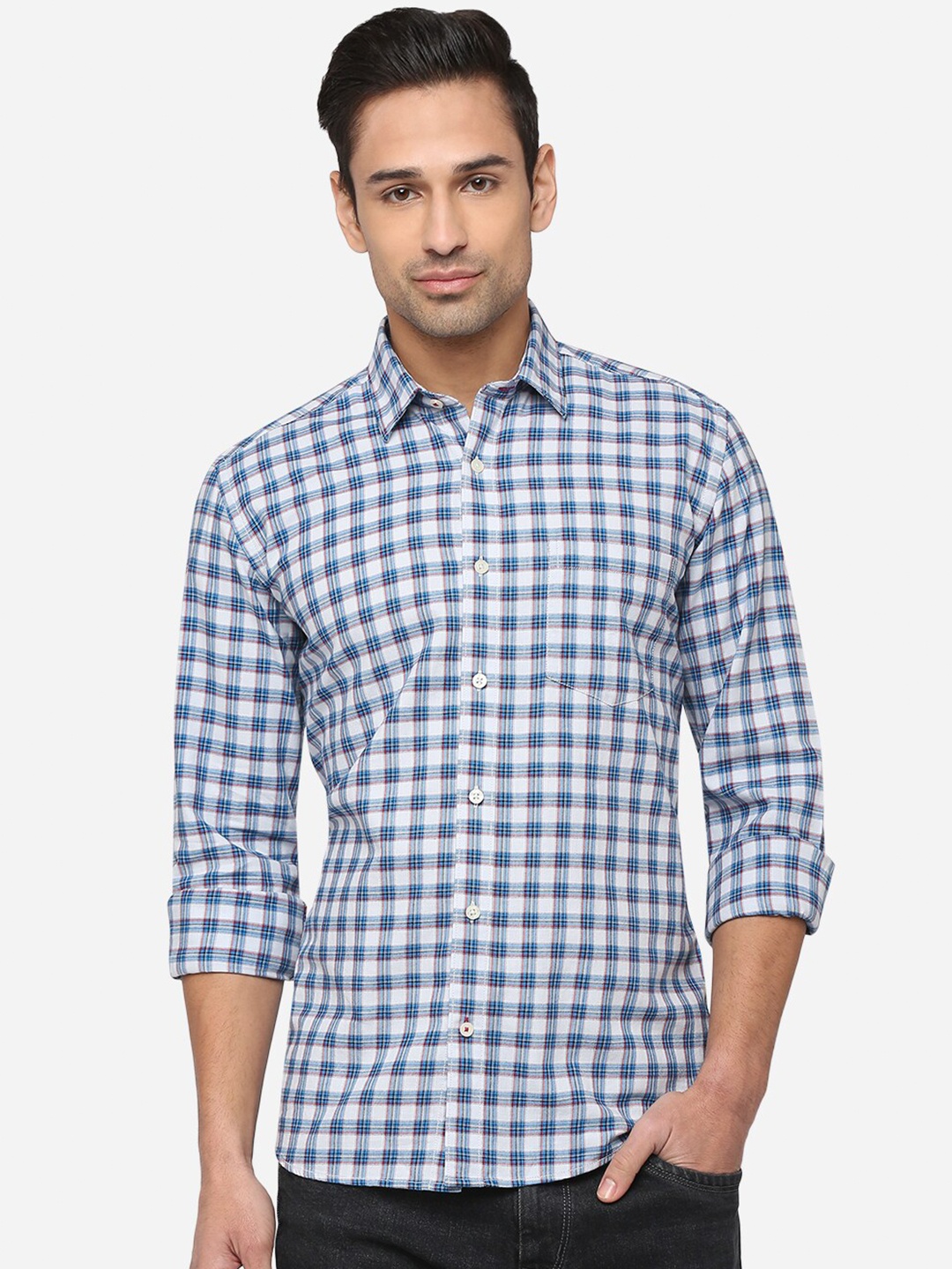 

Greenfibre Men Blue Classic Slim Fit Checked Casual Shirt