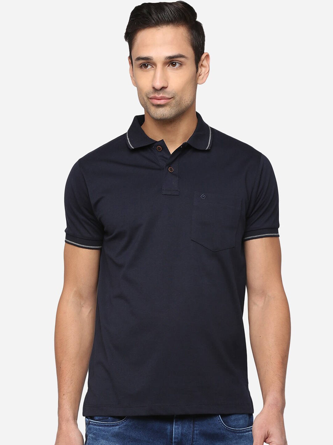 

Greenfibre Men Navy Blue Polo Collar Slim Fit T-shirt