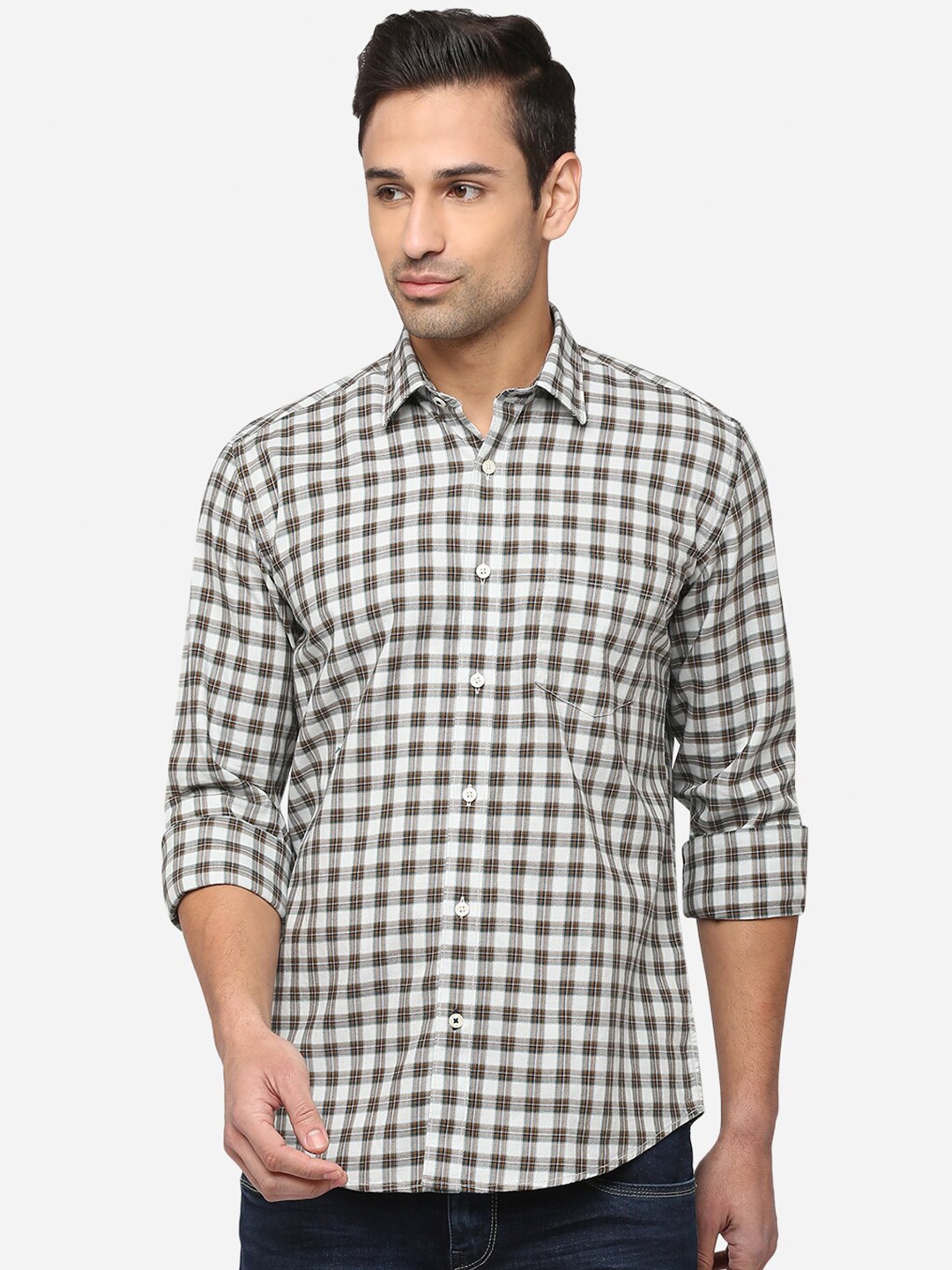 

Greenfibre Men Grey Classic Slim Fit Checked Casual Shirt