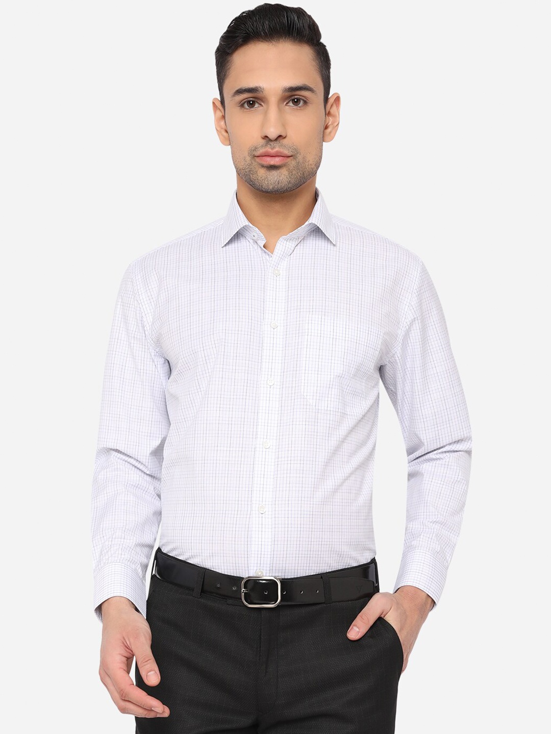 

Greenfibre Men White Classic Grid Tattersall Checks Checked Formal Shirt