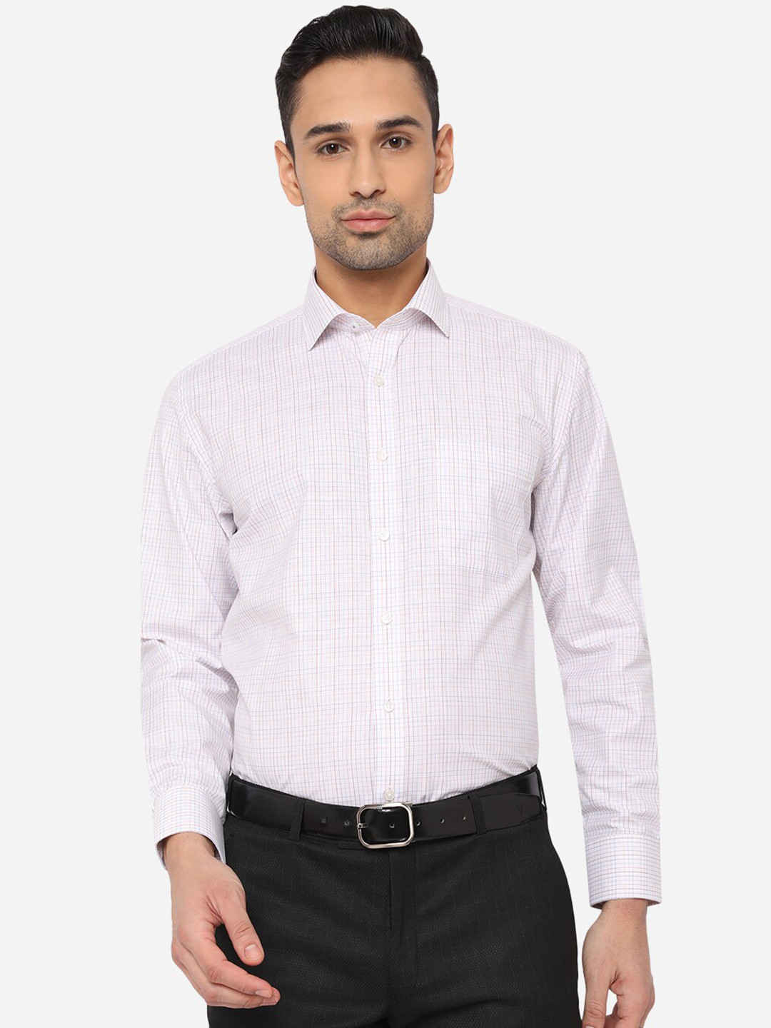 

Greenfibre Men White Classic Regular Fit Grid Tattersall Checks Opaque Formal Shirt