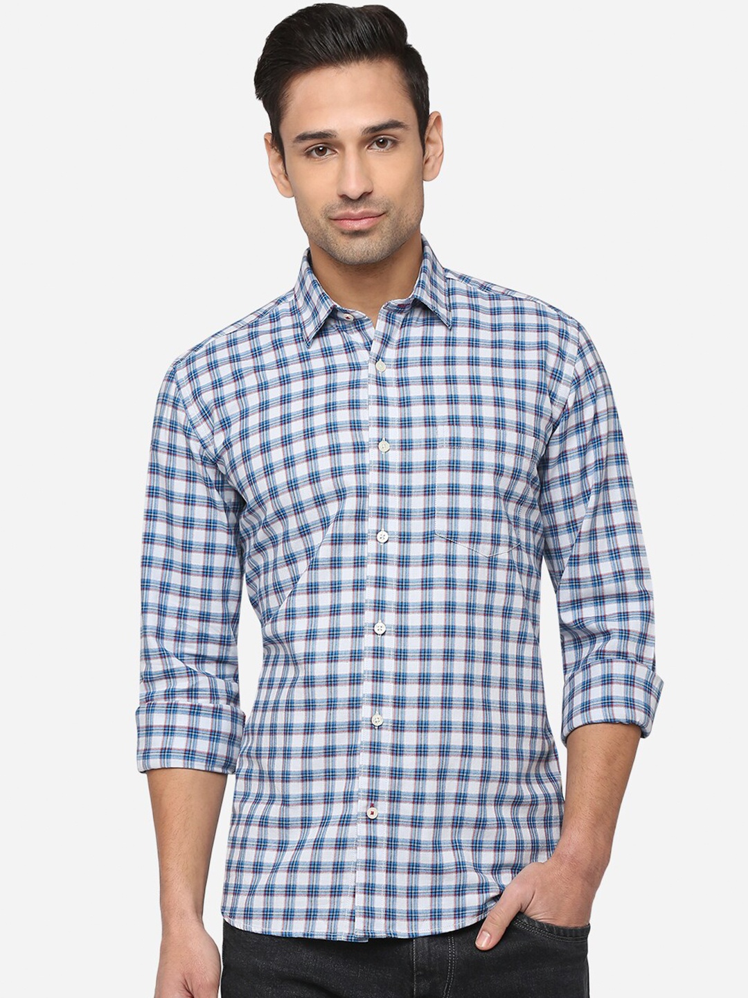 

Greenfibre Men Blue Classic Slim Fit Checked Casual Shirt
