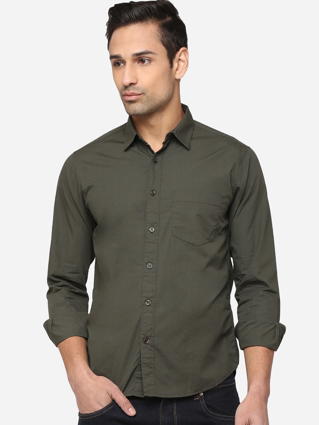 

Greenfibre Men Green Cotton Slim Fit Casual Shirt
