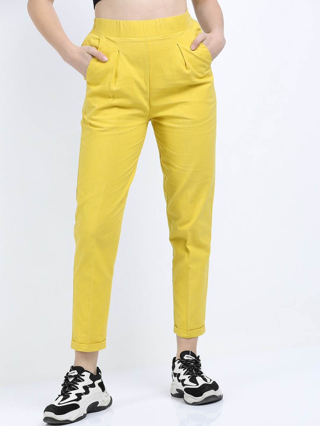 

Tokyo Talkies Women Yellow Cotton Trousers