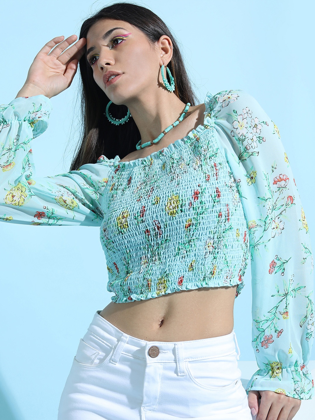 

Tokyo Talkies Blue Floral Print Top