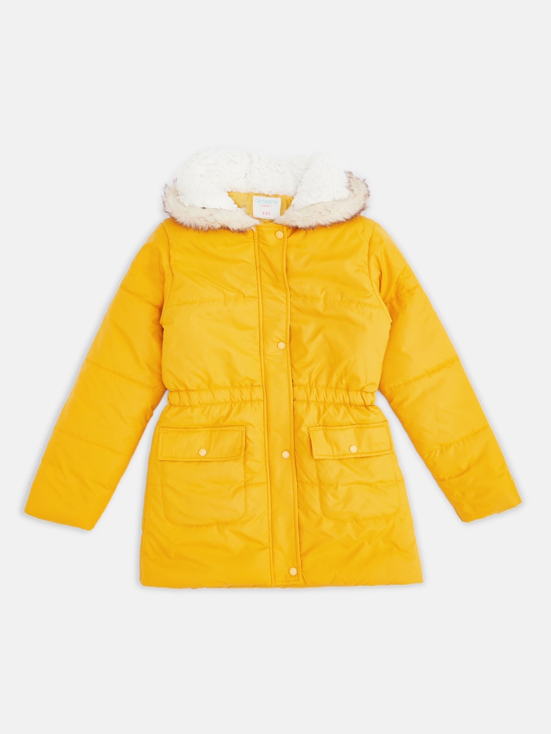 

Pantaloons Junior Girls Mustard Yellow & Off-White Longline Hooded Parka Jacket