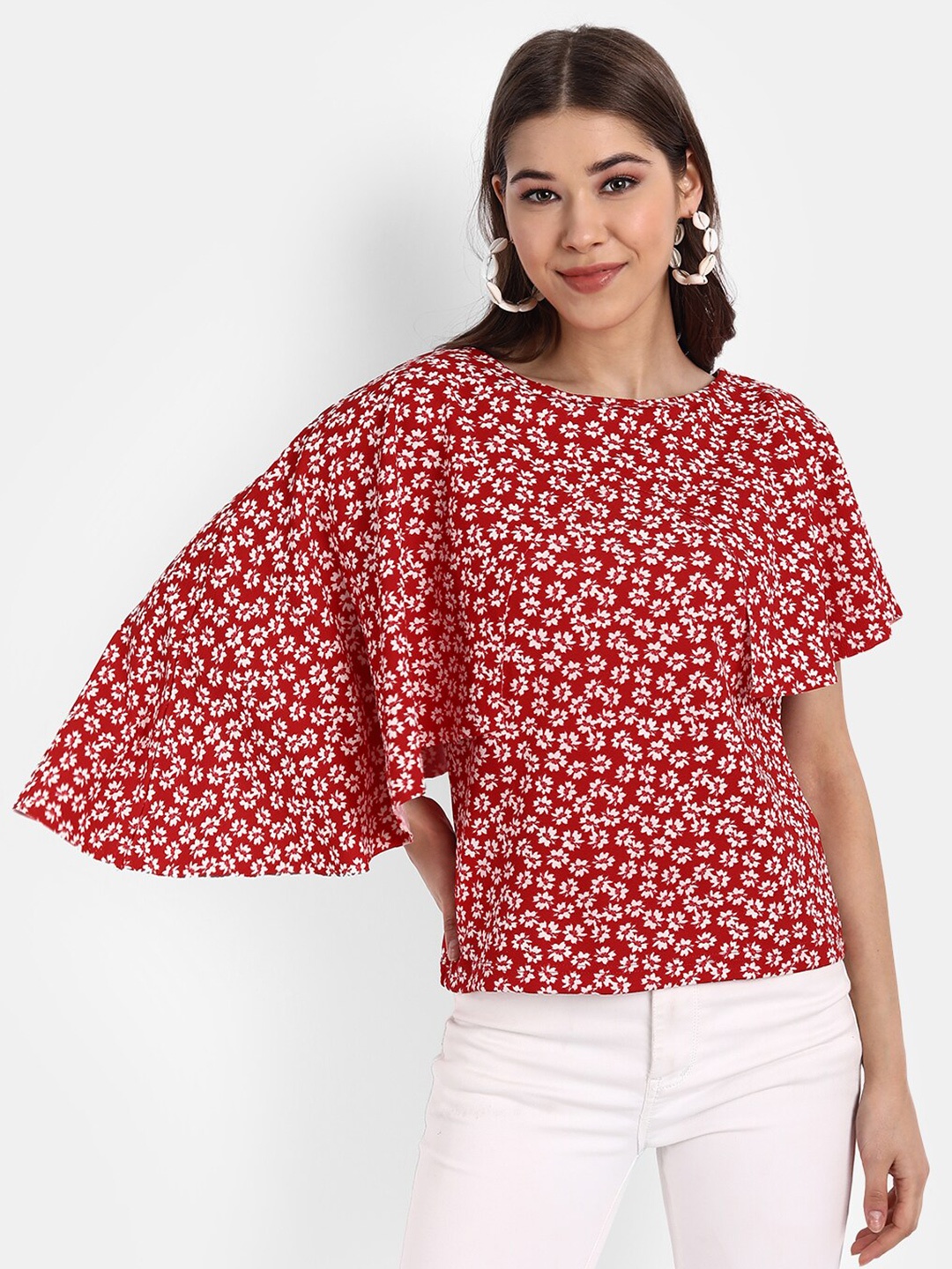 

BROADSTAR Red Floral Print Top