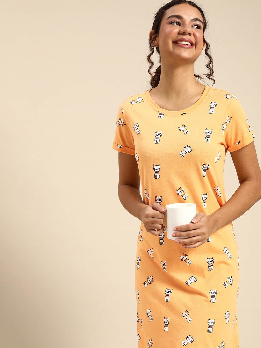 

Dreamz by Pantaloons Orange Printed Pure Cotton Nightdress