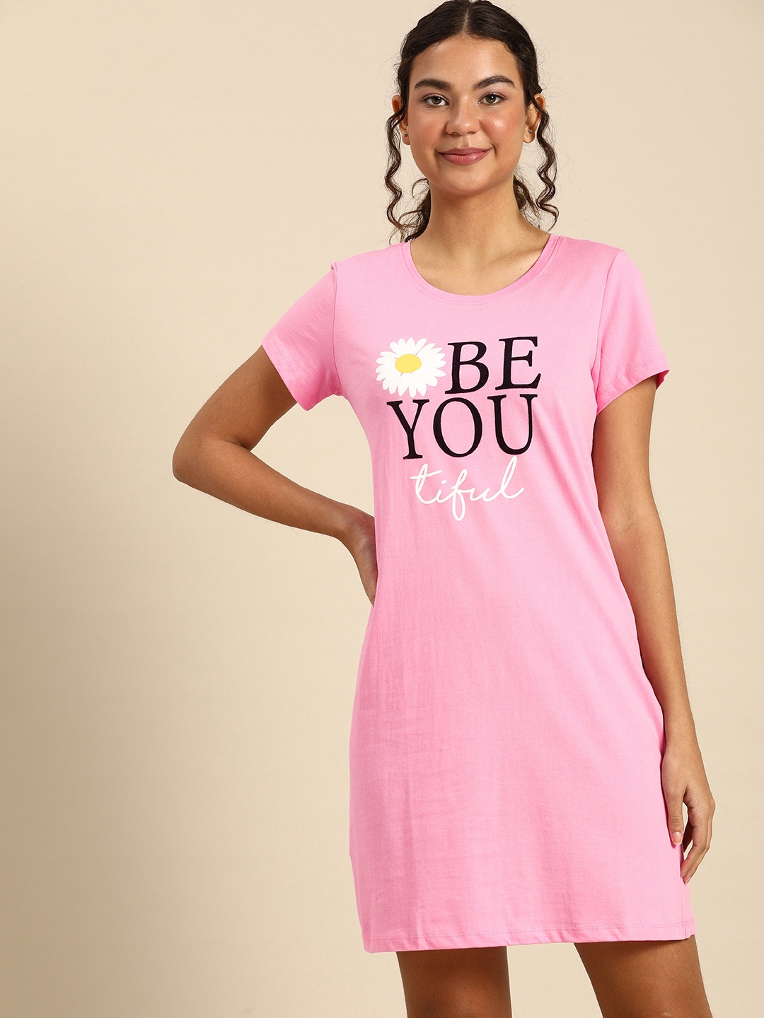 

Dreamz by Pantaloons Pink Printed Pure Cotton Nightdress