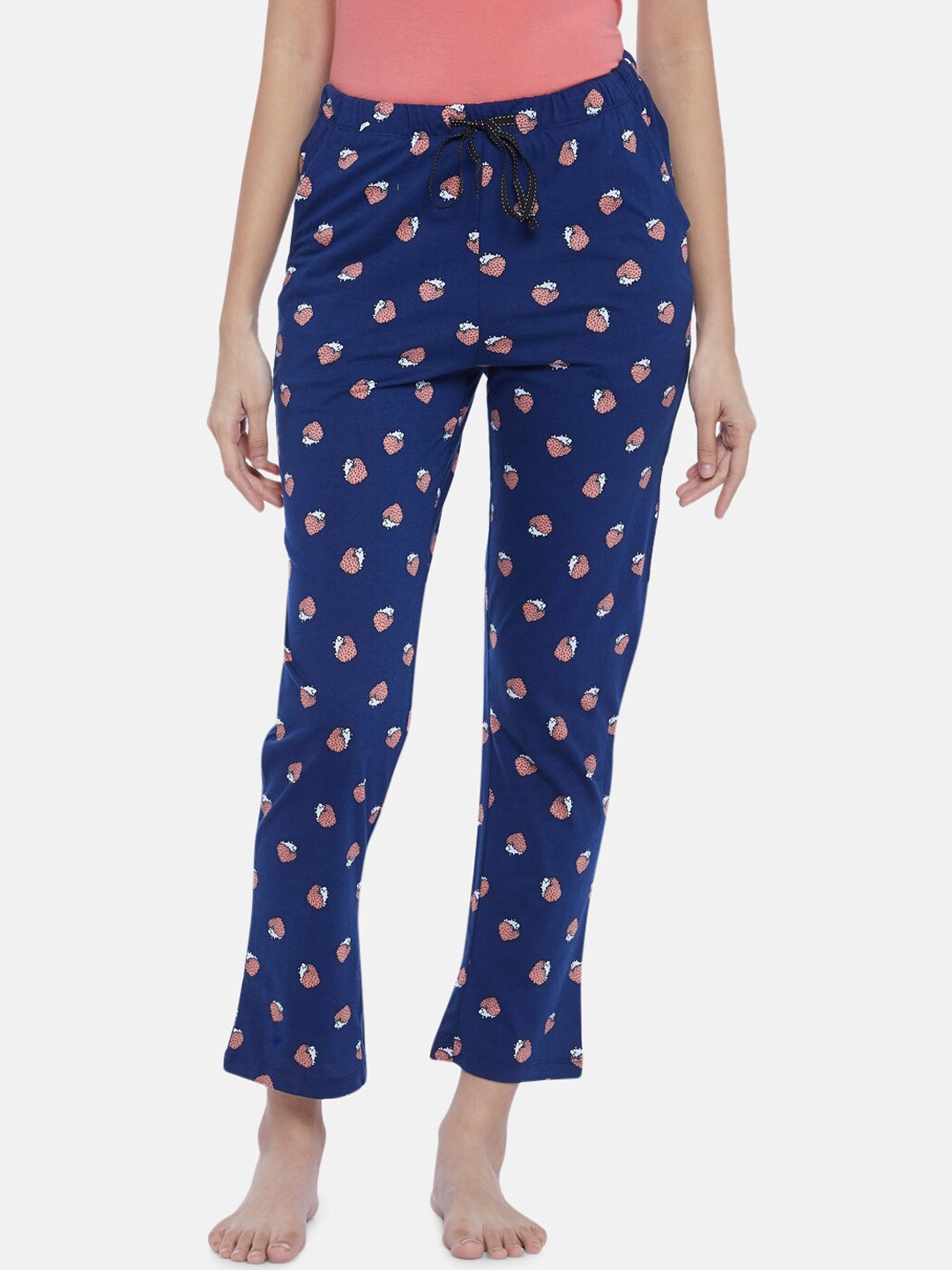 

Dreamz by Pantaloons Women Navy Blue & Pink Printed Cotton Lounge Pants