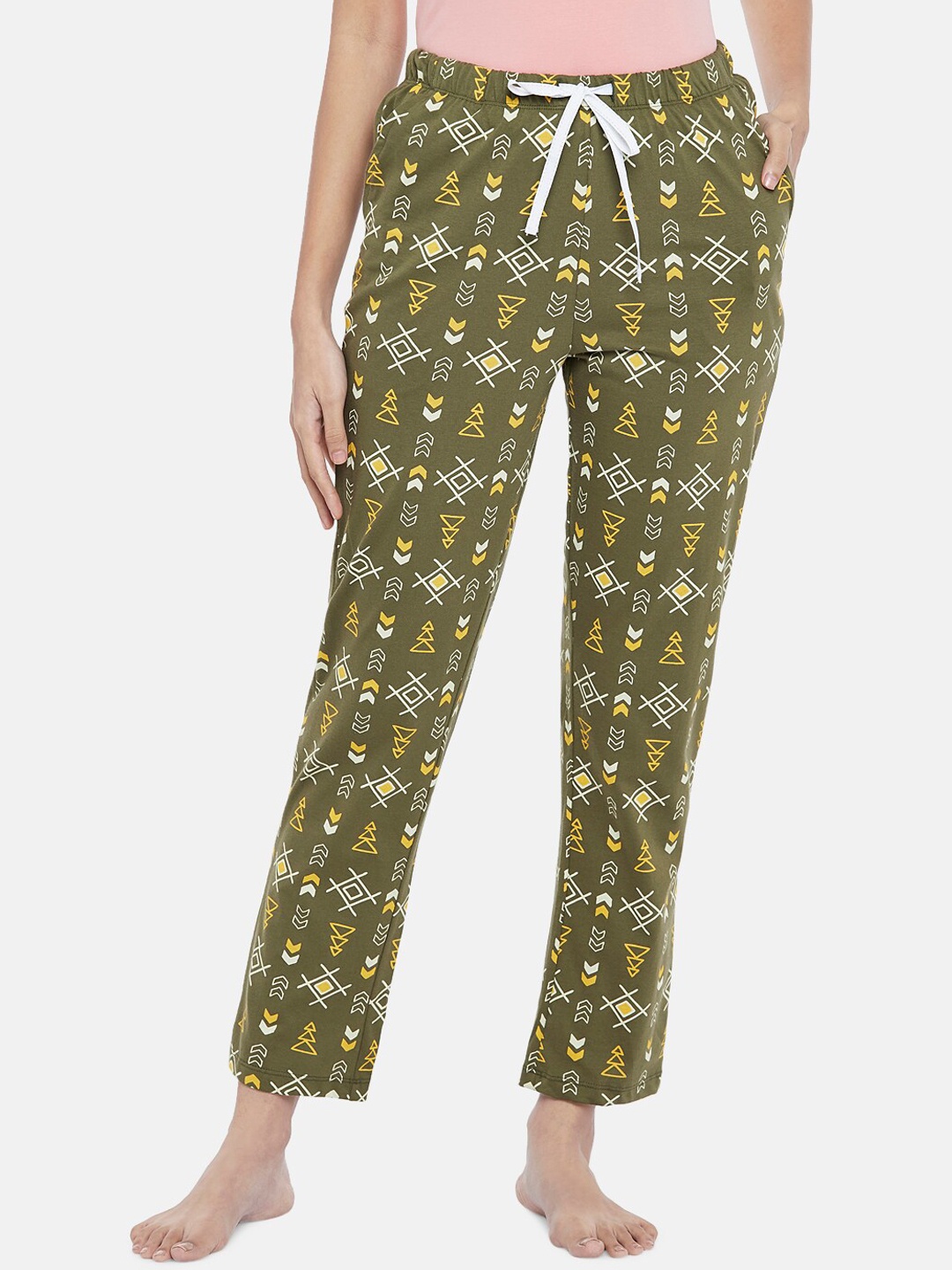 

Dreamz by Pantaloons Women Olive Green Cotton Printed Lounge Pants