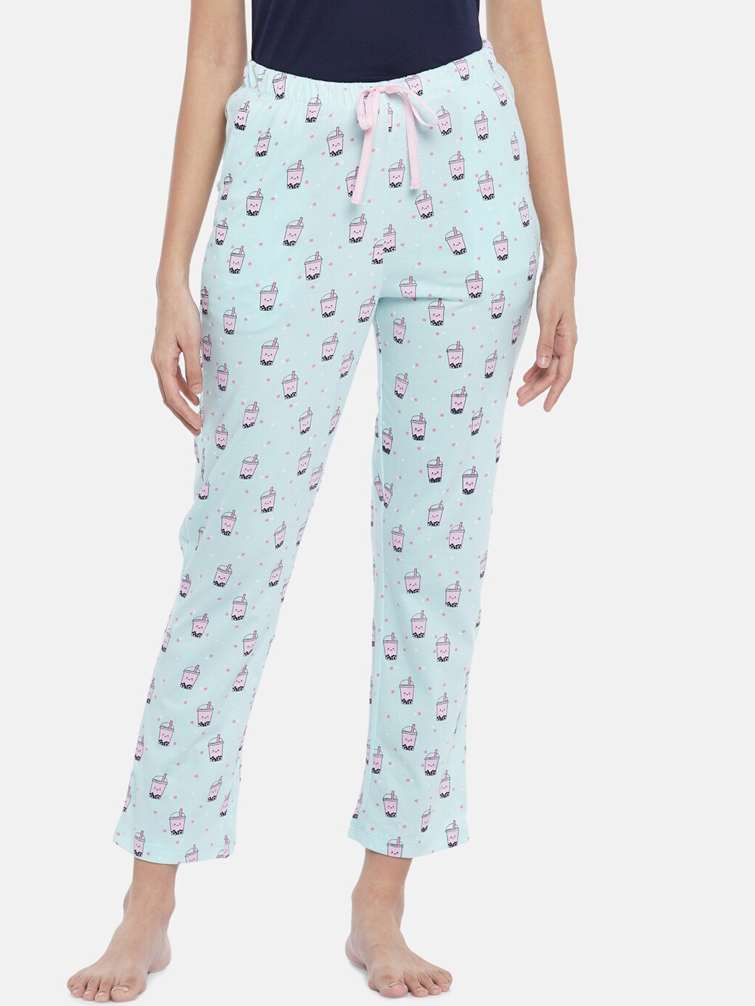 

Dreamz by Pantaloons Women Pink & Blue Printed Cotton Lounge Pants