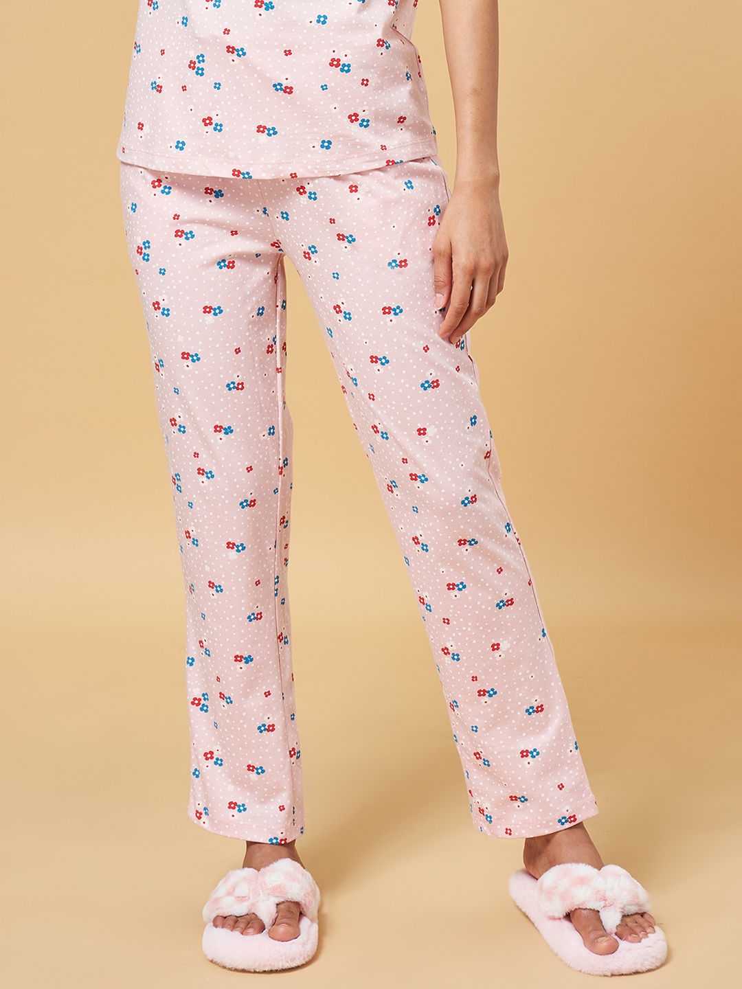 

Dreamz by Pantaloons Women Pink Printed Cotton Lounge Pants