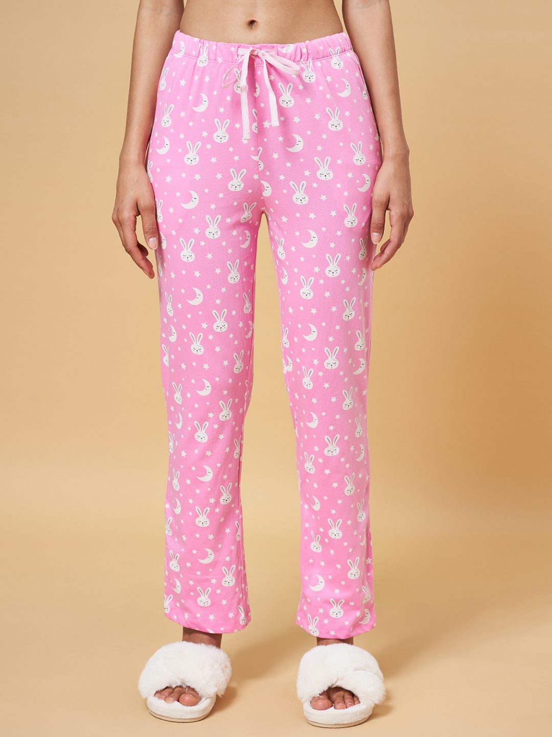 

Dreamz by Pantaloons Women Pink Printed Cotton Lounge Pants