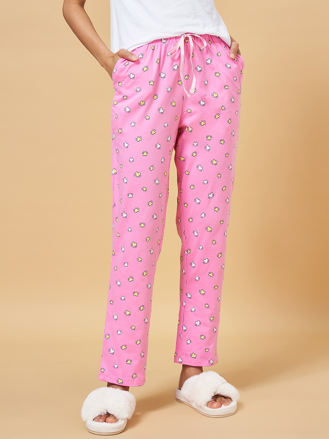 

Dreamz by Pantaloons Women Pink Printed Cotton Lounge Pants