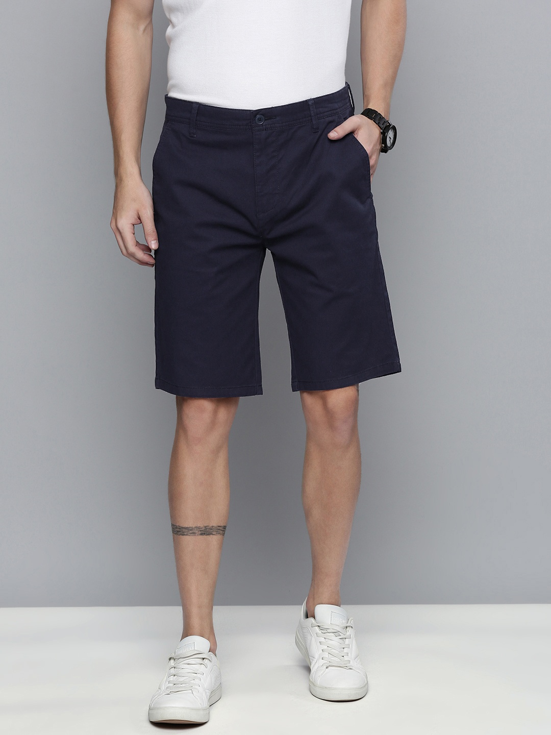 

Levis Men Navy Blue Solid Mid-Rise Regular Shorts