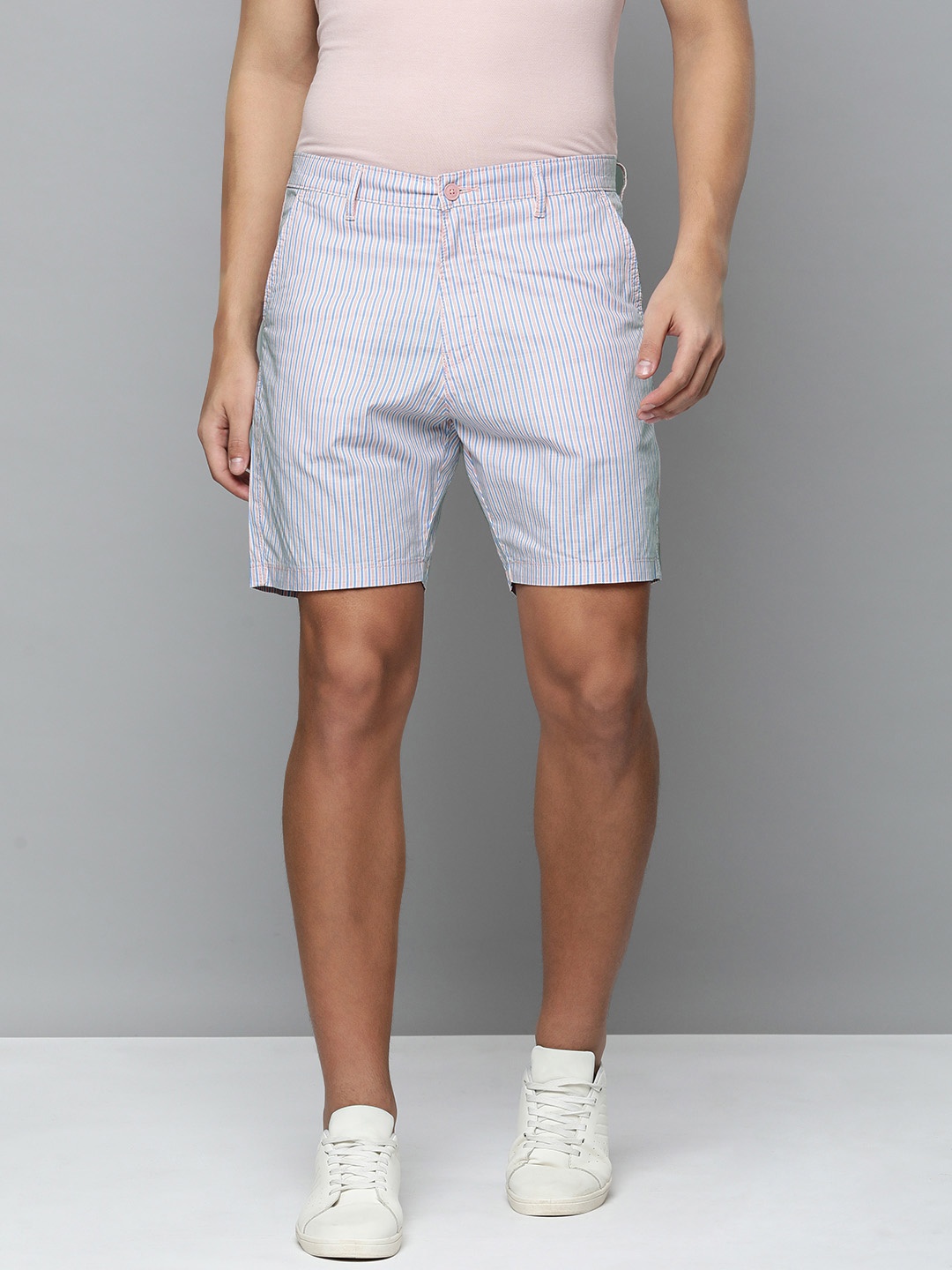 

Levis Men Peach-Coloured & Blue Striped Chino Shorts