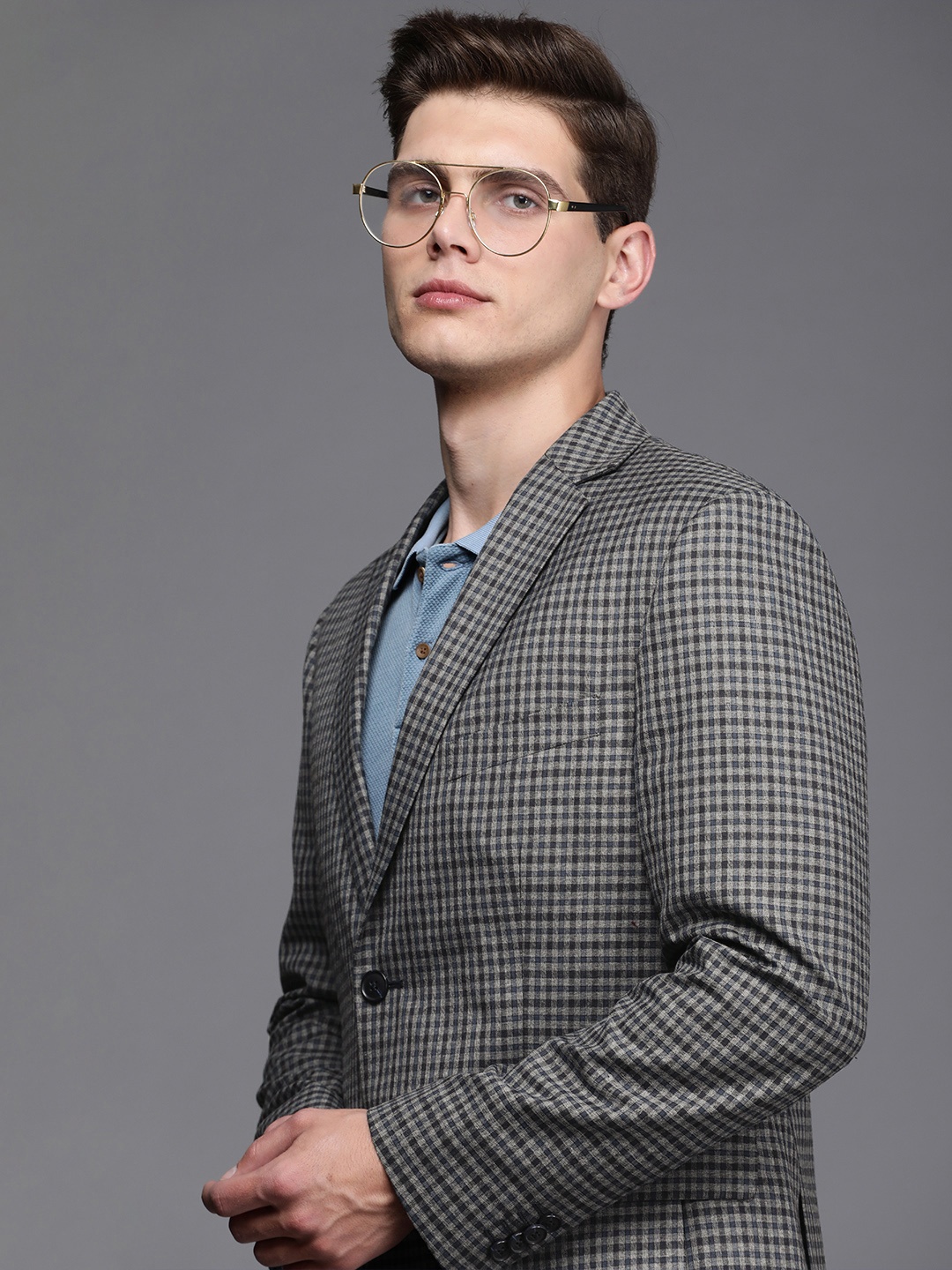 

Suitltd Men Grey & Blue Checked Regular Fit Blazers