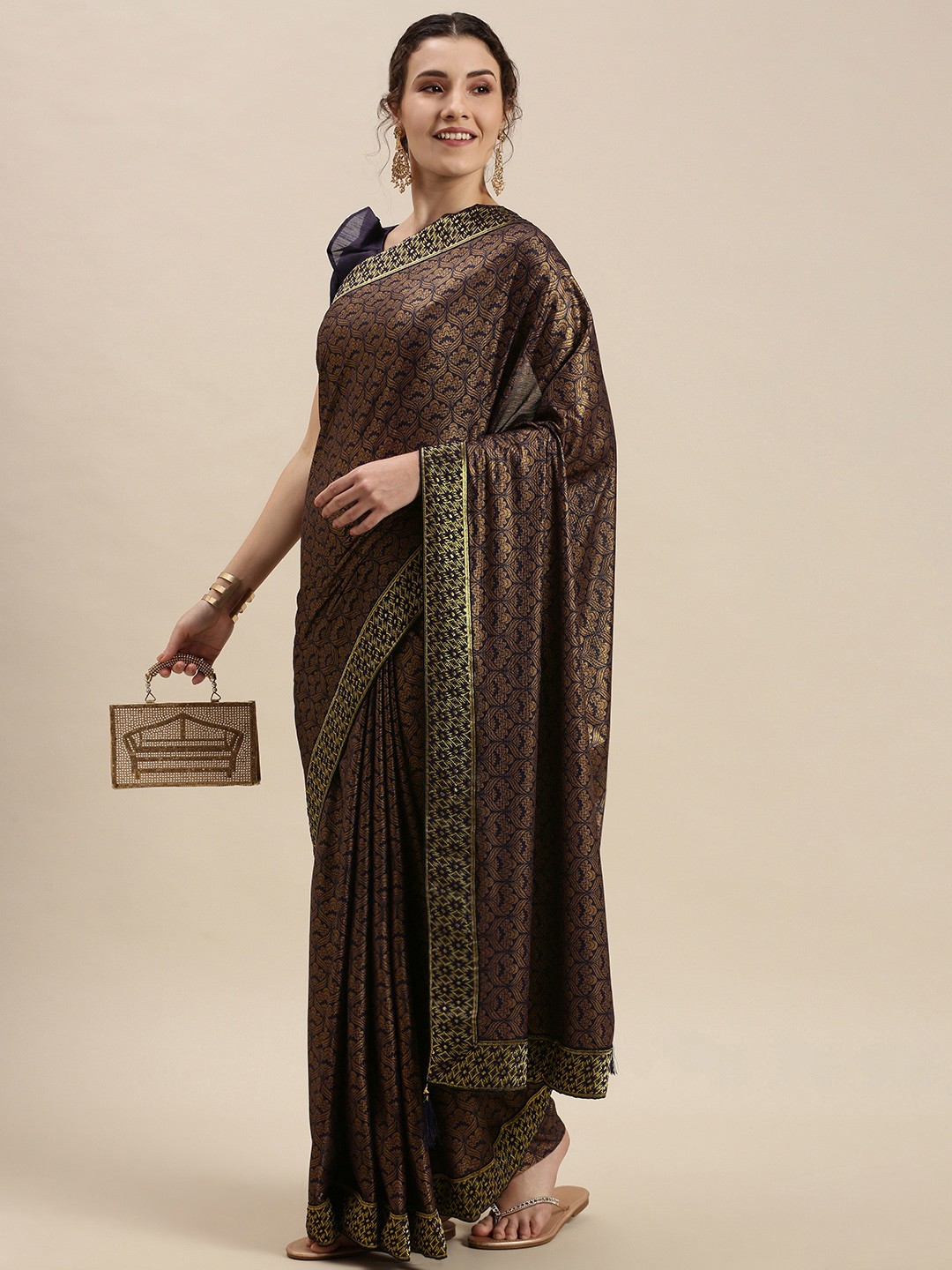 

KALINI Purple & Golden Ethnic Motifs Print Saree