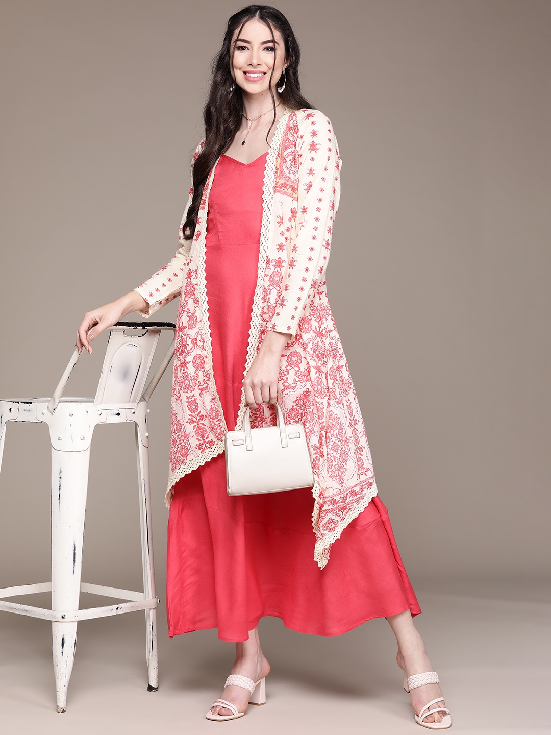 

aarke Ritu Kumar Women Pink & Off White Maxi Dress Comes with a Cape