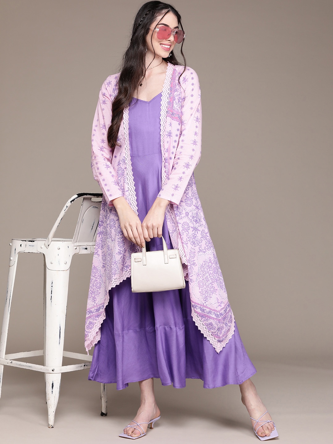 

aarke Ritu Kumar Women Purple Maxi Dress Comes with a Cape