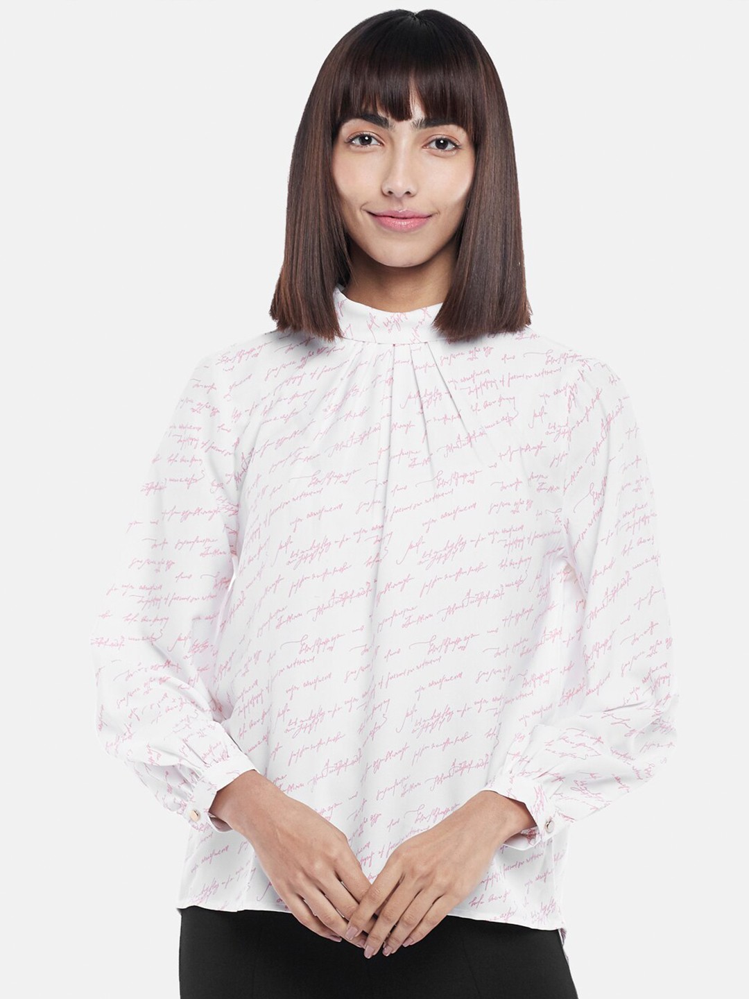 

Annabelle by Pantaloons White & Pink Typography Print Top