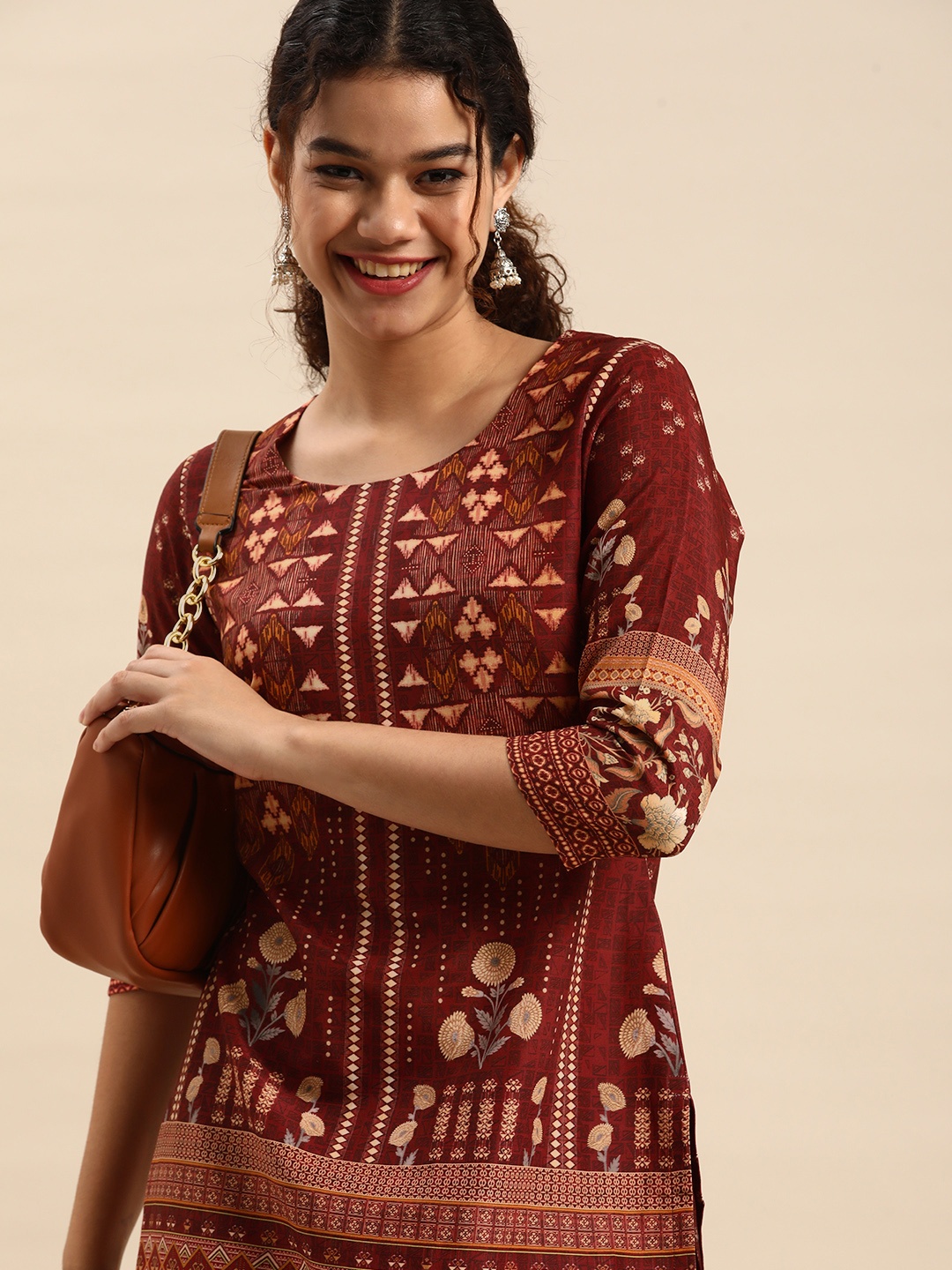 

Anouk Women Maroon Ethnic Motifs Printed Kurta with Palazzos