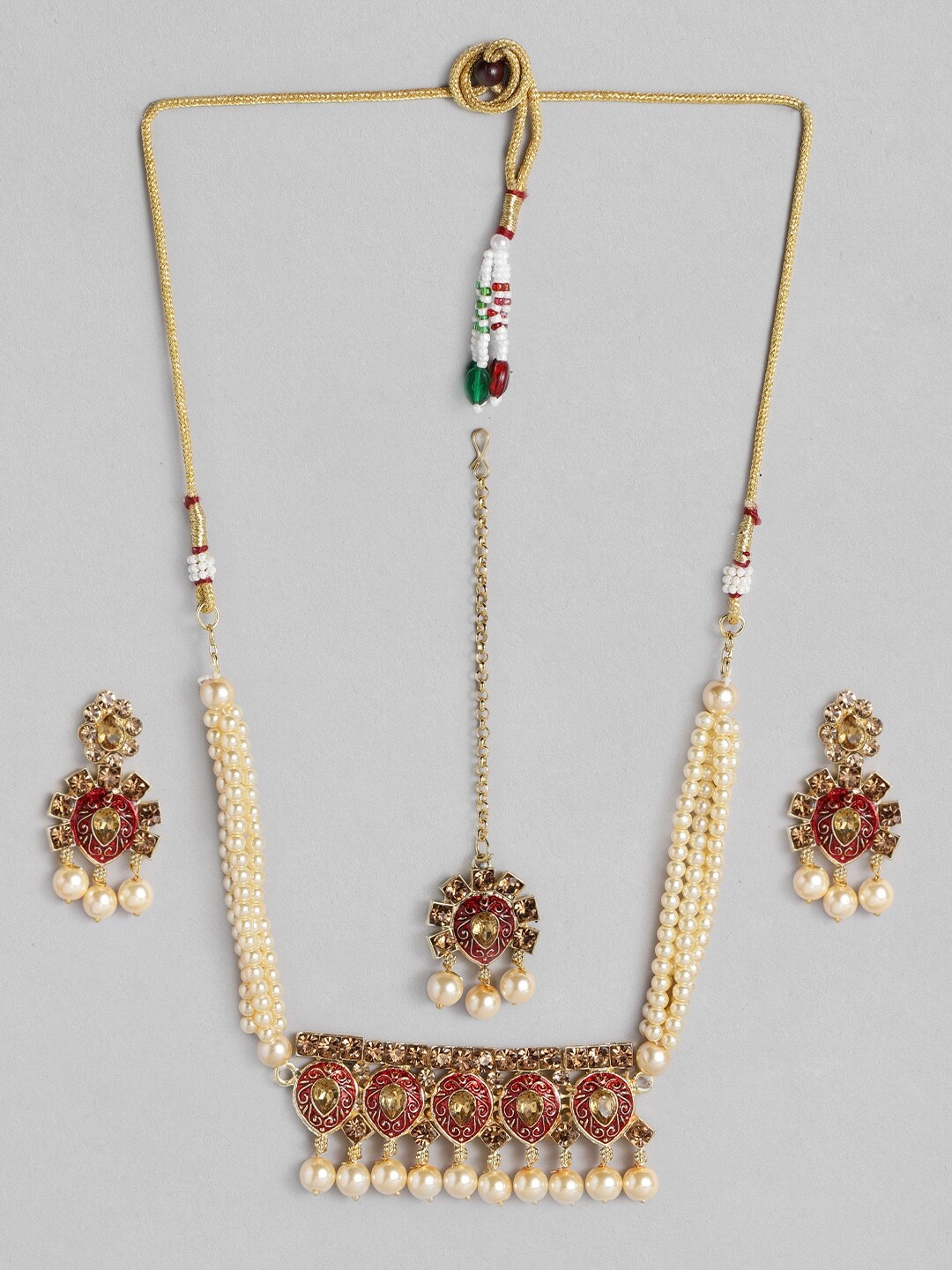 

I Jewels Red Gold-Plated Pearl & Kundan Studded Choker Jewellery Set