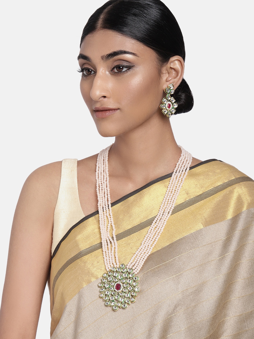 

I Jewels Gold-Plated Kundan Studded Jewellery Set