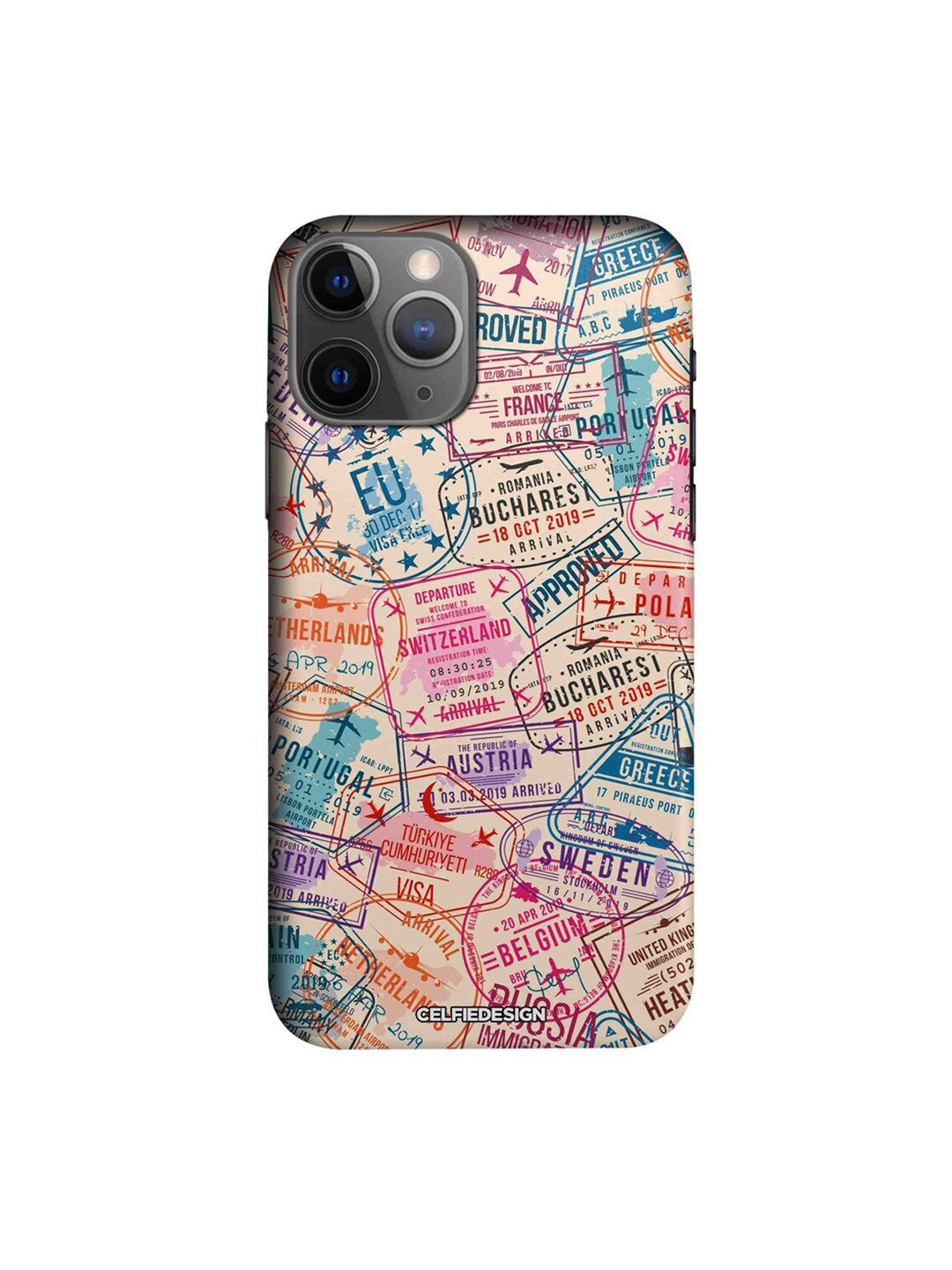 

CelfieDesign Multicoloured Immigration Stamps Slim Back Case for iPhone 11 Pro Max, Multi