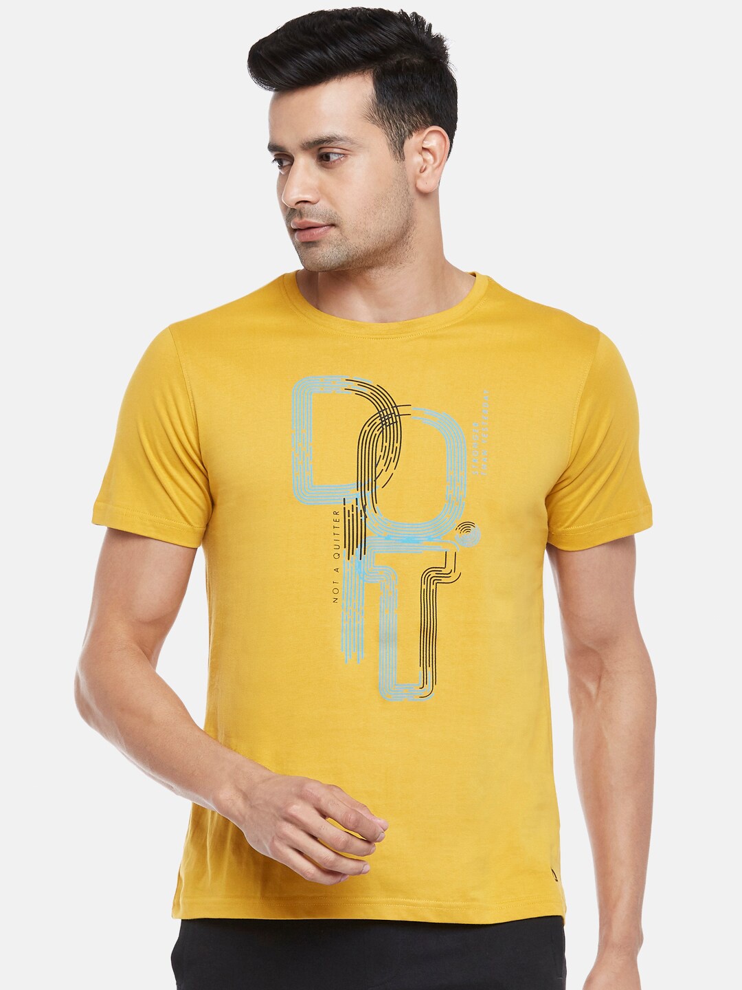 

Ajile by Pantaloons Men Mustard Yellow Typography Printed Slim Fit T-shirt