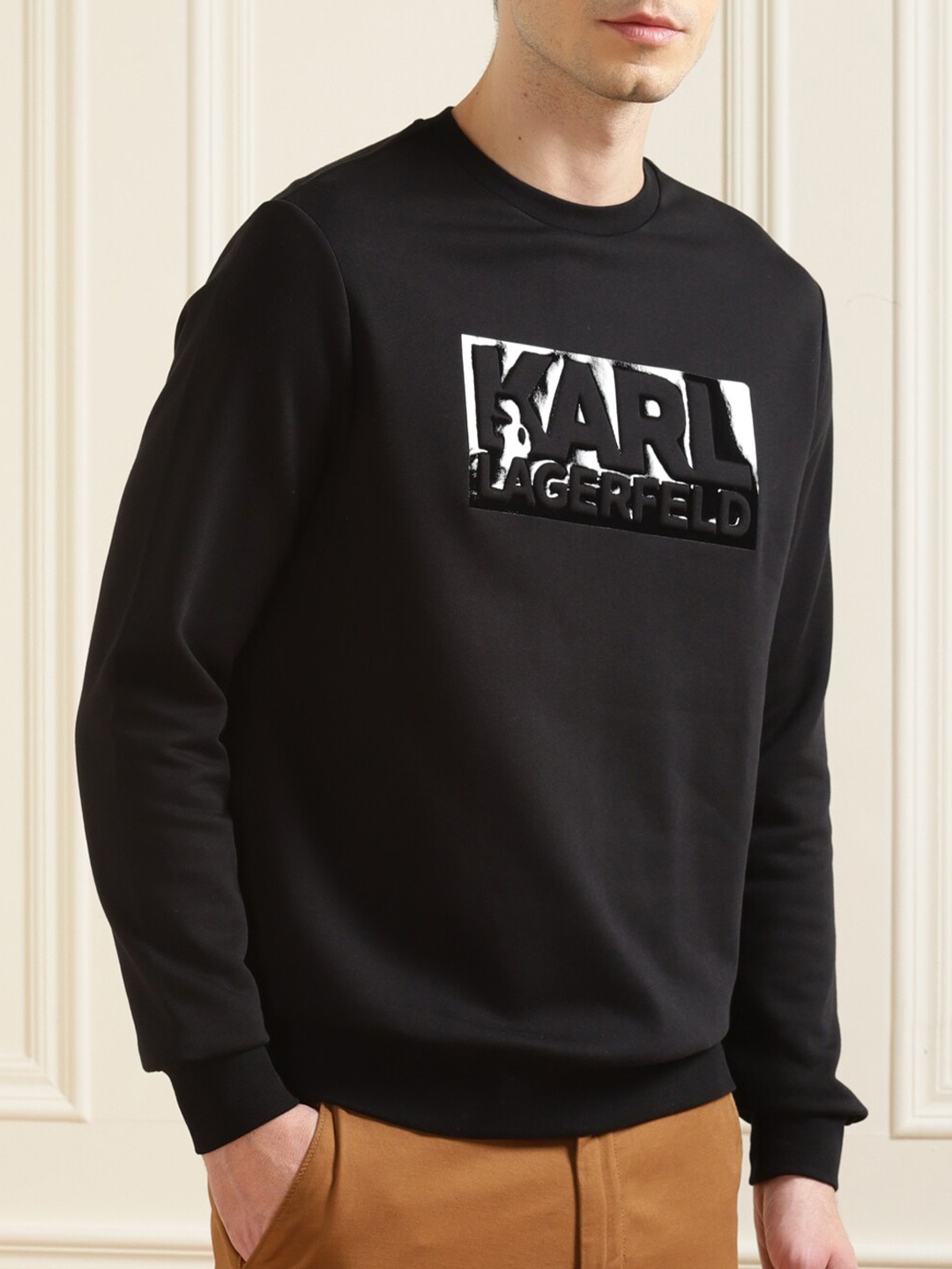 

LAGERFELD Men Black Embossed Brand Panel Sweatshirt