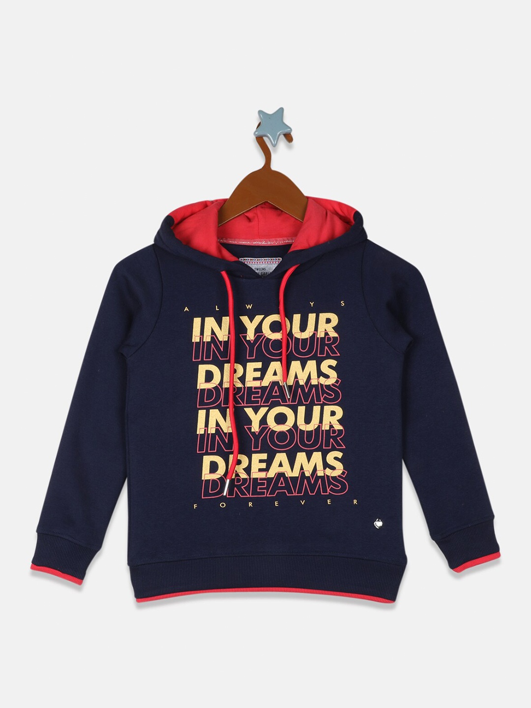 

Monte Carlo Girls Navy Blue Printed Hooded Sweatshirt