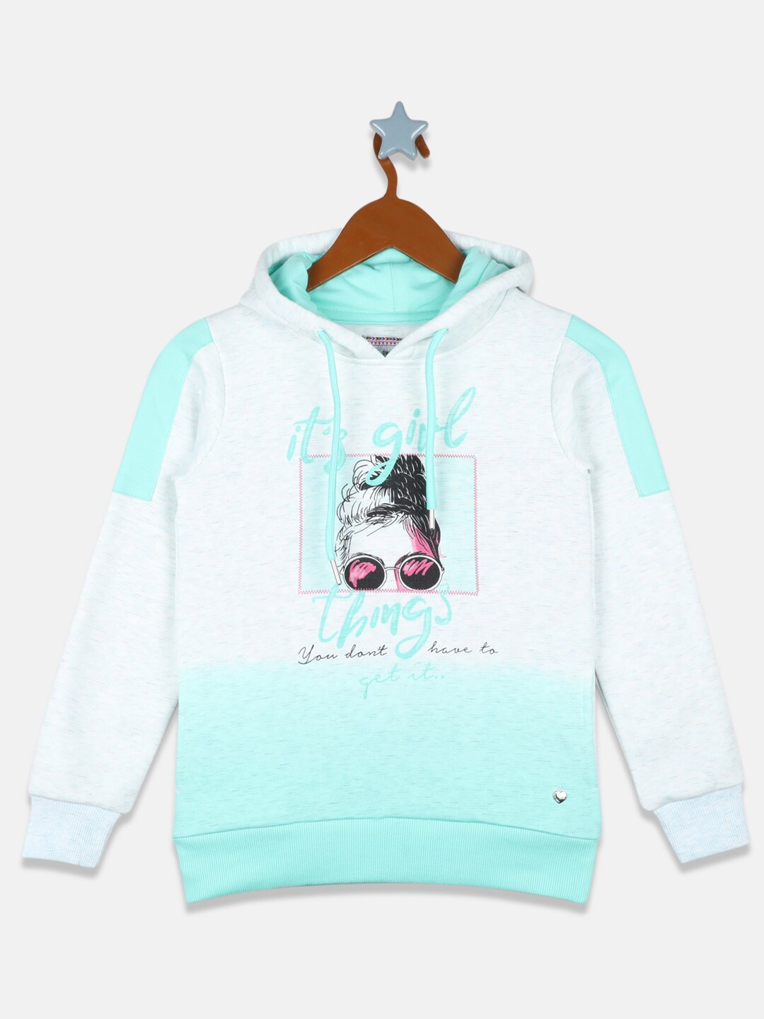 

Monte Carlo Girls Turquoise Blue Printed Hooded Sweatshirt